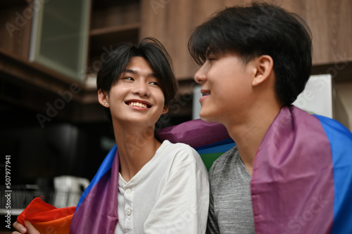 LGBT couples, Asian teenage gay men's couple face to face, sharing a special romantic feeling