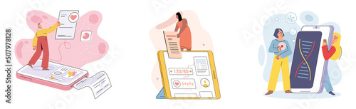 Online medical consultation and support metaphor. Online doctor. Healthcare services, Ask doctor. Tele medicine e-health service. Therapist videocalling phone screen. Diagnosis treatment of patients