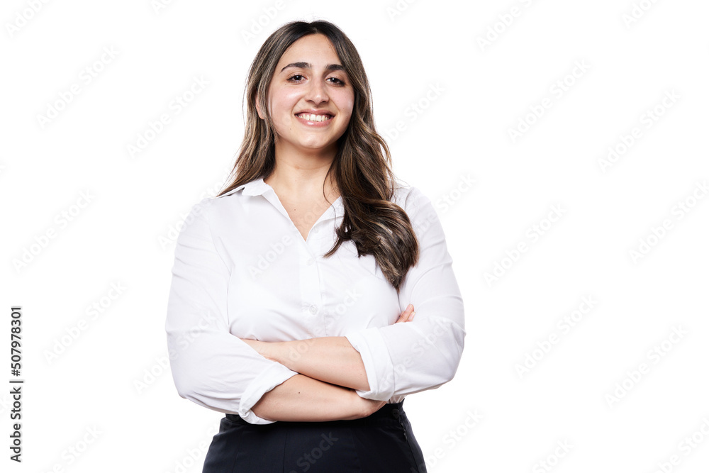 Happy smiling indian businesswoman on white Happy smiling indian businesswoman on white