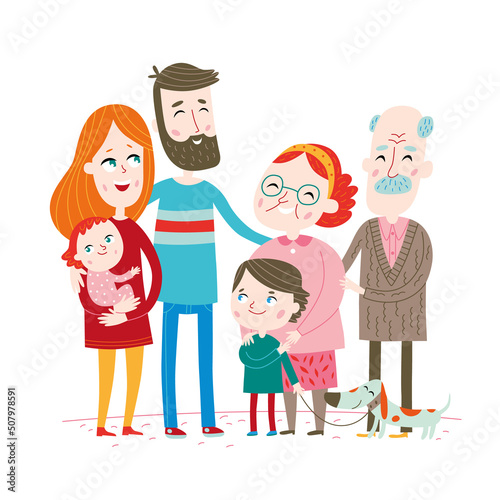 Happy family. Vector illustration isolated on a white background.