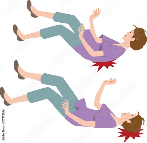 転倒して後頭部や背中を打撲する女性