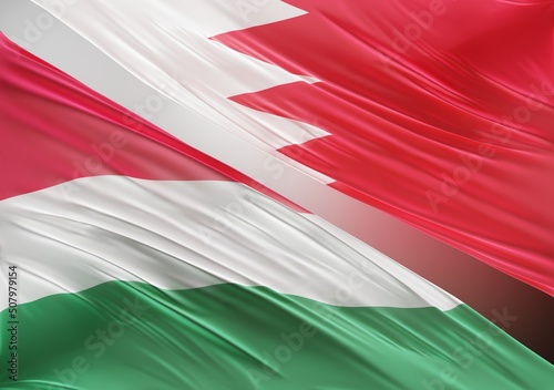 Bahrain Flag with Abstract Hungary Flag Illustration 3D Rendering (3D Artwork)