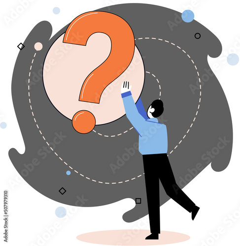 Question mark, obtaining information of interest. Problem and solution concept metaphor. FAQ help. Decision of information task, ask questions and receive answers, paint ladge sign decision of doubts