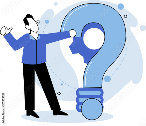 Question mark, obtaining information of interest. Problem and solution concept metaphor. FAQ help. Decision of information task, ask questions and receive answers, paint ladge sign decision of doubts