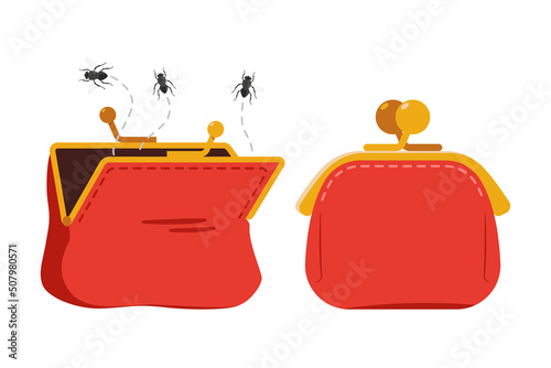 Empty and full wallet vector cartoon concept illustration isolated on a white background. photo