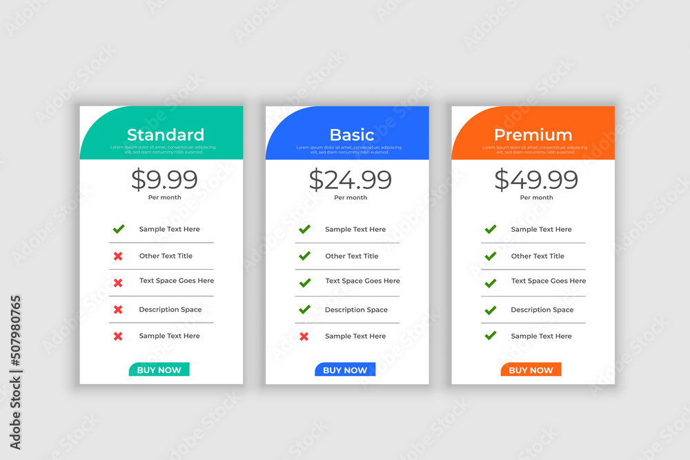 Modern pricing table comparison business template
