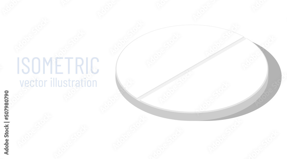 Medical round pill outline icon. Isometric vector illustration. Thin line 3d vitamin element with shadow.