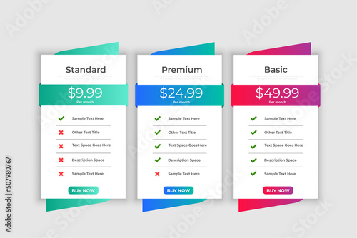 Modern pricing table comparison business template photo