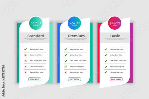 Modern pricing table template design photo