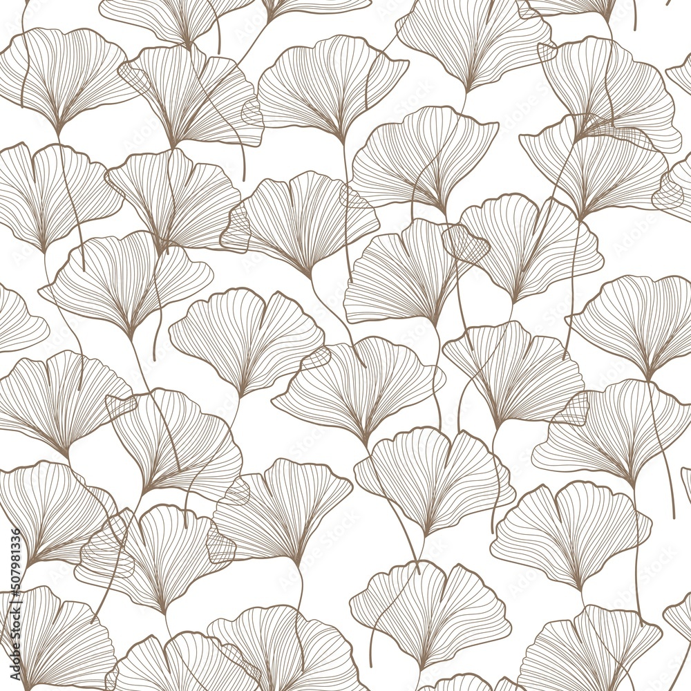 Naklejka premium Gingko Leaves Seamless Pattern. Leaf of Gingko Print. Abstract Leaves Hand Drawn Botanical Pattern for Textile Design, Surface, Prints. Vector EPS 10