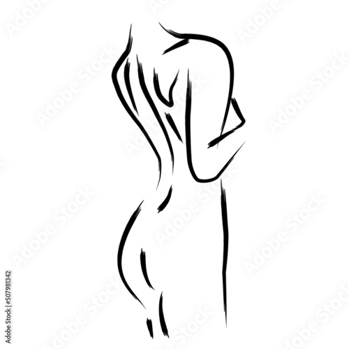 Abstract Female Figure Continuous Line Drawing. Woman Body One Line Abstract Illustration. Naked Woman Print. Minimalist Contour Drawing. Vector EPS 10. 