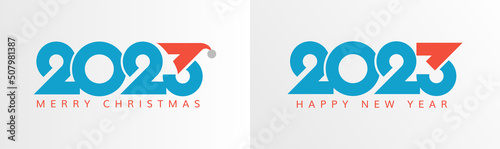 Merry Christmas 2023 and happy new year 2023 logo concept