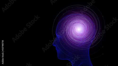 3d consciousness, mind, brain background. Abstract colored sphere in digital head. Development, neurons, network, artificial intelligence, human biology concept.