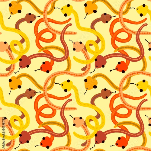 Cartoon seamless snakes pattern for textiles and packaging and gifts and cards and linens and kids and wrapping paper