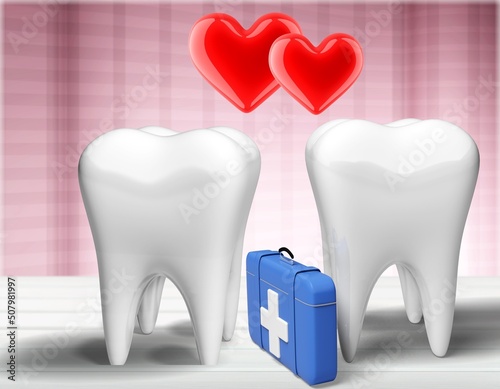 White and happy teeth celebrating valentine s day concept