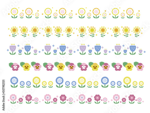 花のイラストのデコレーションライン飾り素材のセット