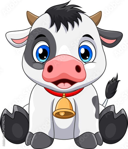 Cartoon cute baby cow sitting