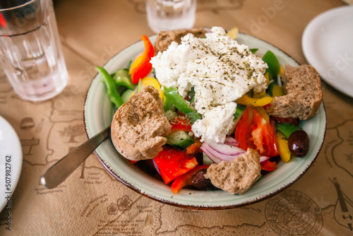 Cretan salad with mizithra and breadcrumbs