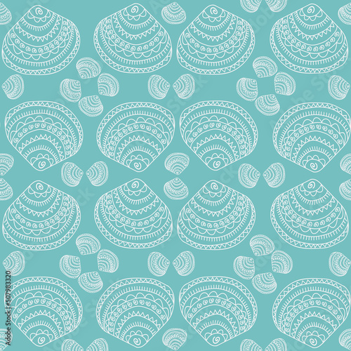 Seashells doodles seamless pattern 