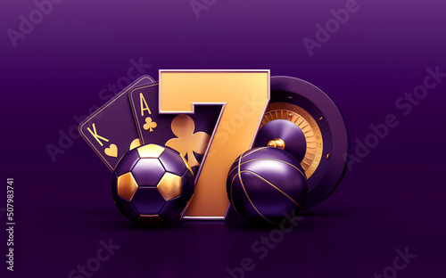 mix casino sport roulette slot cards football basketball 3d render 3d rendering illustration 