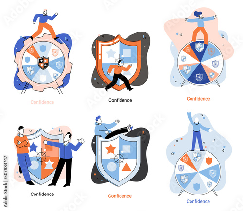 Self confidence concept. Person has private conversation metaphor. Brave confident. Trust property, reassuring partnerships, conviction. Protection of intellectual property. Confidential data