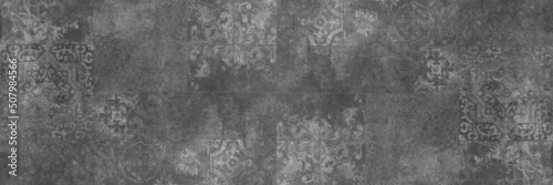 Photographie Old gray grey vintage worn geometric arabesque shabby mosaic ornate patchwork mo