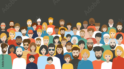 Crowd of people. A big group of different people. Vector.
