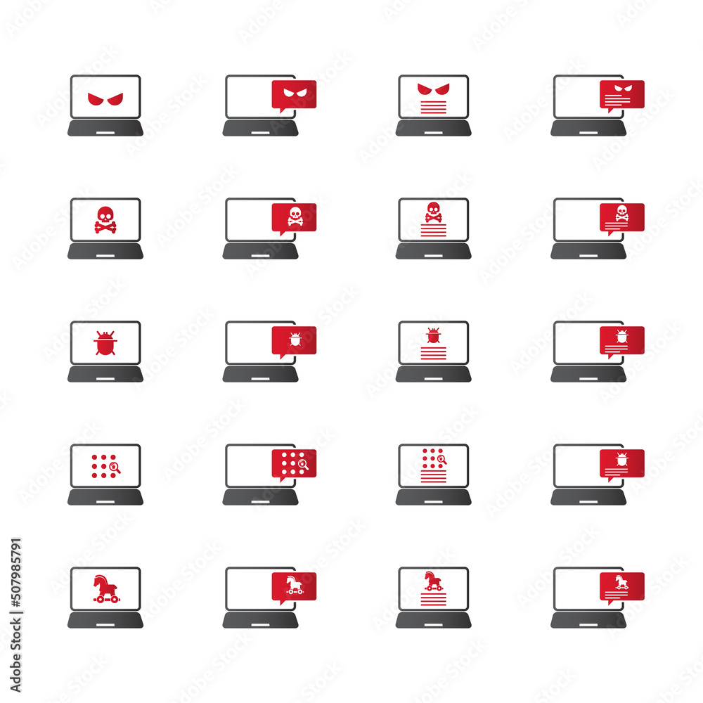 Malware content icon set. Alert notification on laptop computer , malware concept, spam data, online scam, virus , vector illustration. Malware content icon set. Alert notification on laptop computer , malware concept, spam data, online scam, virus , vector illustration.
