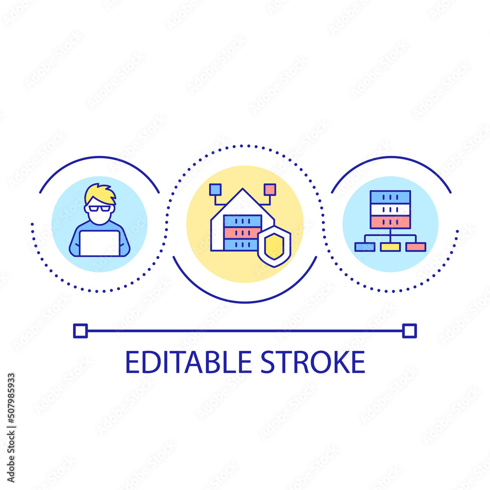 Data management loop concept icon. Working with databases. Building software. Programming skills abstract idea thin line illustration. Isolated outline drawing. Editable stroke. Arial font used