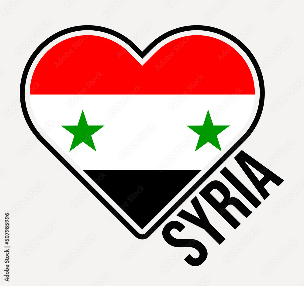 Syria heart flag badge. Made with Love from Syria logo. Flag of the country in a heart shape. Vector illustration. Syria heart flag badge. Made with Love from Syria logo. Flag of the country in a heart shape. Vector illustration.