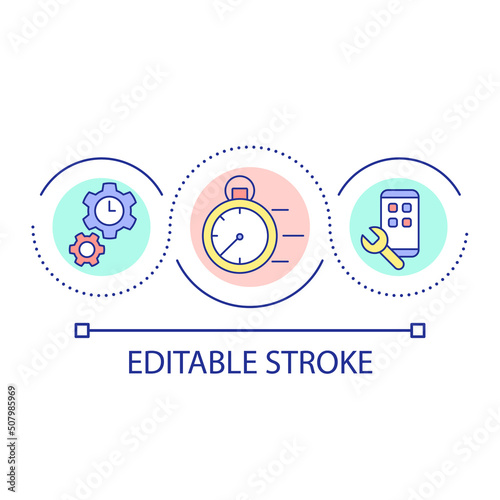 Building software time limit loop concept icon. Programming and development. Choosing language abstract idea thin line illustration. Isolated outline drawing. Editable stroke. Arial font used © bsd studio