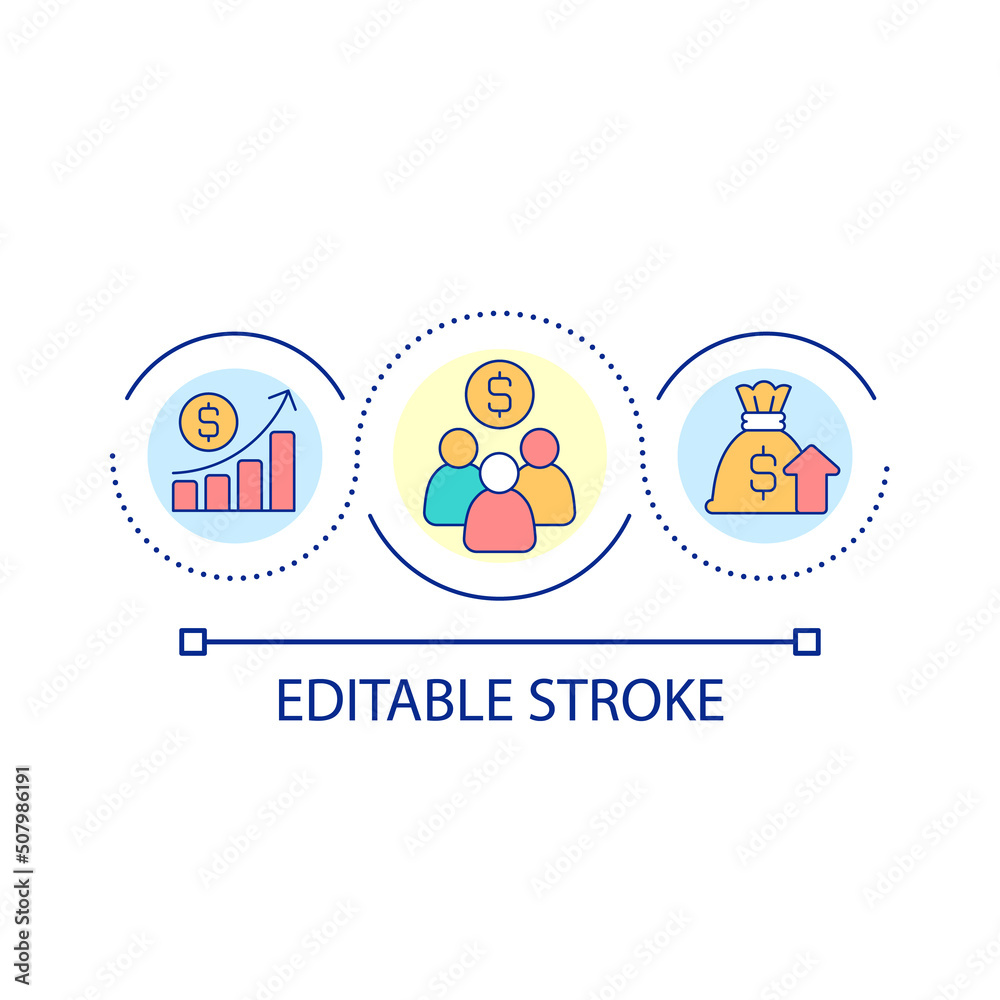 Improving business profitability loop concept icon. Increasing sales revenue abstract idea thin line illustration. Financial management. Isolated outline drawing. Editable stroke. Arial font used