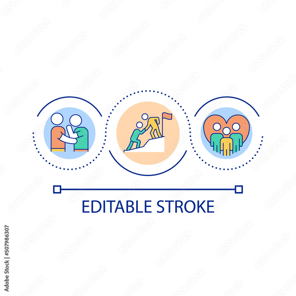 Inclusive leader loop concept icon. Supportive colleagues abstract idea thin line illustration. Positive relationships in team. Isolated outline drawing. Editable stroke. Arial font used Inclusive leader loop concept icon. Supportive colleagues abstract idea thin line illustration. Positive relationships in team. Isolated outline drawing. Editable stroke. Arial font used