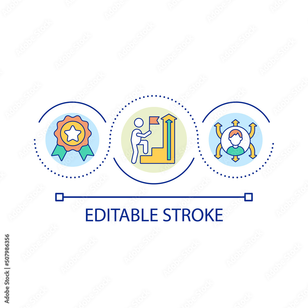 Employee growth and development loop concept icon. Improving productivity abstract idea thin line illustration. Career opportunities. Isolated outline drawing. Editable stroke. Arial font used