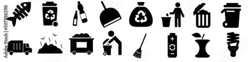 City garbage icon set. rubbish illustration sign collection. trash symbol.