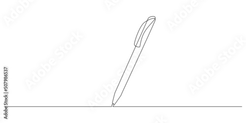 One continuous line drawing of pen writing thin stroke. Pencil symbol of study and education concept in simple linear style. Contour icon. Doodle vector illustration