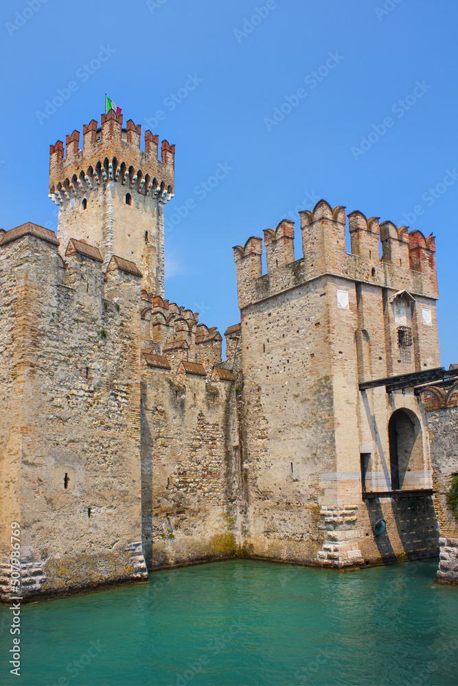 Scaliger Castle (13th century) in Sirmione on Garda lake in Italy	