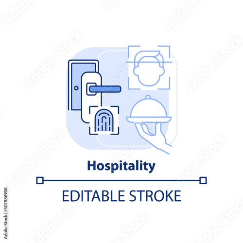Hospitality light blue concept icon. Biometric technology abstract idea thin line illustration. Technological advancements. Isolated outline drawing. Editable stroke. Arial, Myriad Pro-Bold fonts used