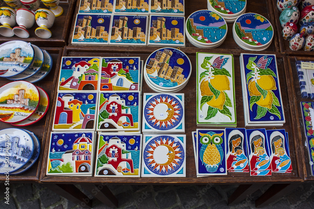 Souvenir ceramics handmade objects in gift shop of Sirmione, Lake Garda