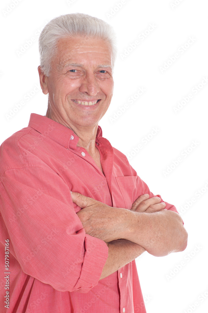Portrait of smiling senior man on white background Portrait of smiling senior man on white background