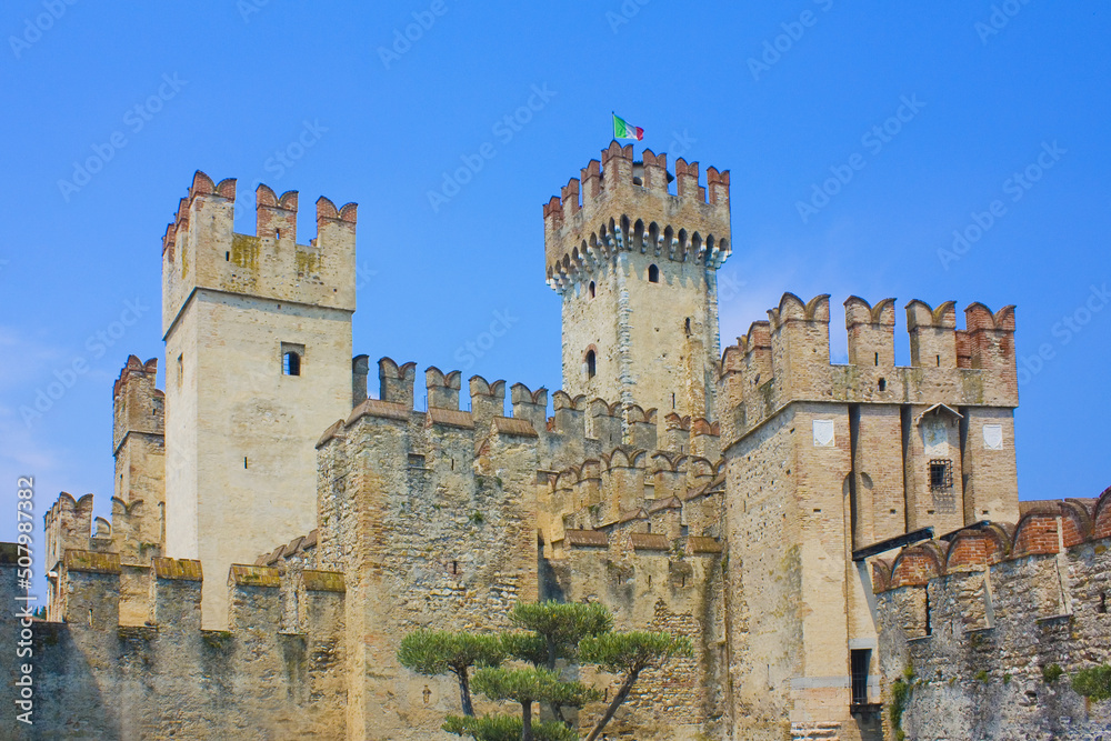 Scaliger Castle (13th century) in Sirmione on Garda lake in Italy