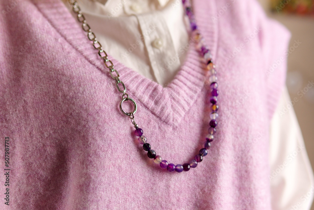 A necklace with the silver and a chain, with beads of lavender amethyst. Handmade jewelry A necklace with the silver and a chain, with beads of lavender amethyst. Handmade jewelry