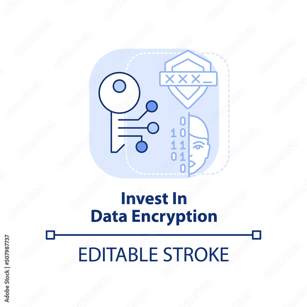 Invest in data encryption light blue concept icon. Manage customer digital identity abstract idea thin line illustration. Isolated outline drawing. Editable stroke. Arial, Myriad Pro-Bold fonts used Invest in data encryption light blue concept icon. Manage customer digital identity abstract idea thin line illustration. Isolated outline drawing. Editable stroke. Arial, Myriad Pro-Bold fonts used