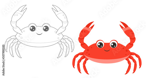 Coloring page outline of cartoon crab. Coloring book for children. Funny vector ocean animals, fish. Simple flat  illustration. 