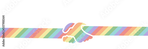 Vector illustration in LGBT concept. Helping hand symbol Lesbian, Gay, Bisexual, Transgender rainbow flag. Abstract banner, background, poster for pride month or lgbt design.