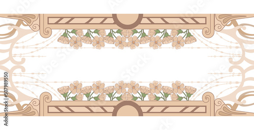 frame border in art nouveau style on a white background with floral and esoteric motifs. Ideal for cosmetics advertising and invitations