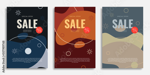 Modern abstract SALE posters set with colorful geometric shapes. Trendy design with liquid objects. EPS10 vector files easy to edit and customize
