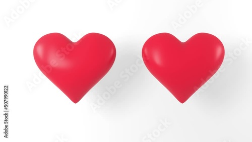 Two red hearts pulsate on a white background. Love, reciprocity concept. photo
