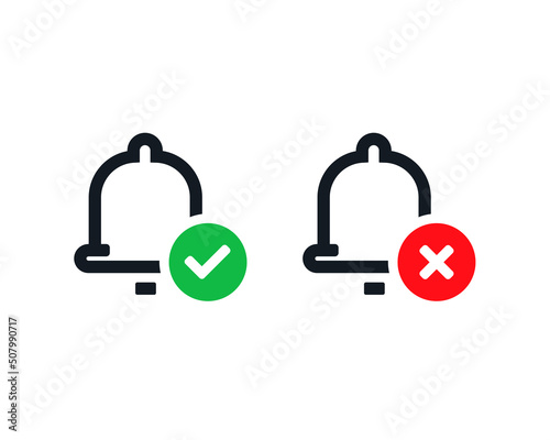 Bell ring icon with checkmark. Vector illustration 
