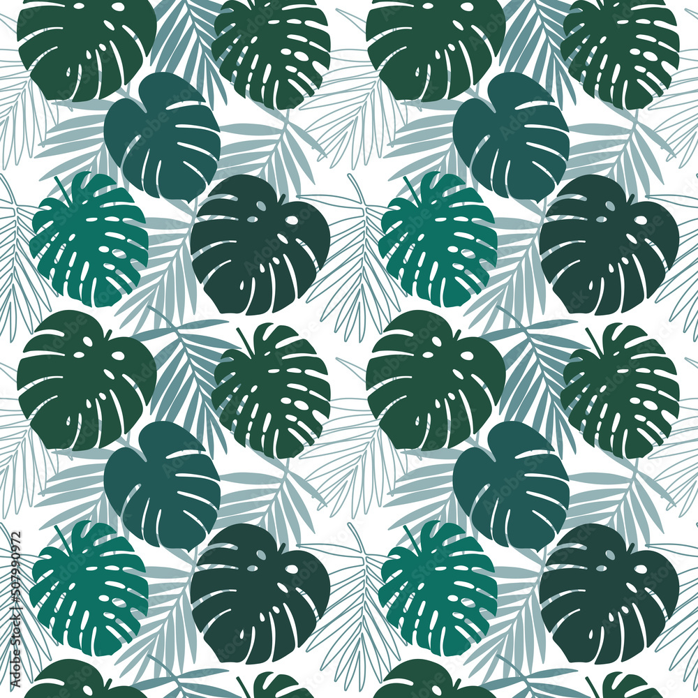 Fototapeta premium Seamless pattern with tropical leaves. Monstera. Vector graphics.